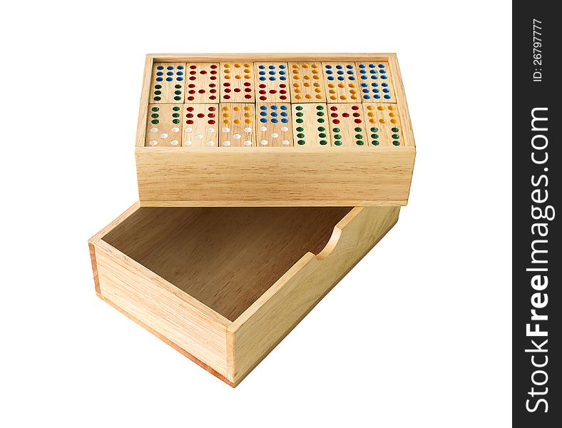 Wooden Domino in wooden box  isolated on white with a clipping path. Wooden Domino in wooden box  isolated on white with a clipping path.