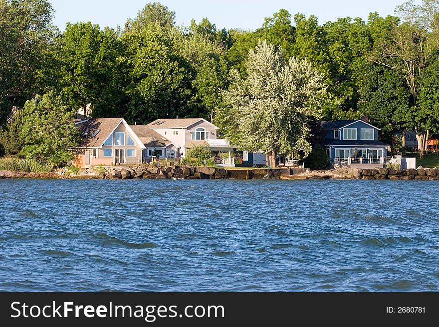 Wide-angle view of a lake house on Lake Ontario, New York. Wide-angle view of a lake house on Lake Ontario, New York