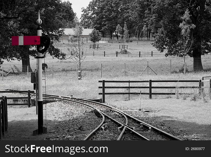 A red signal on a black and white background. A red signal on a black and white background