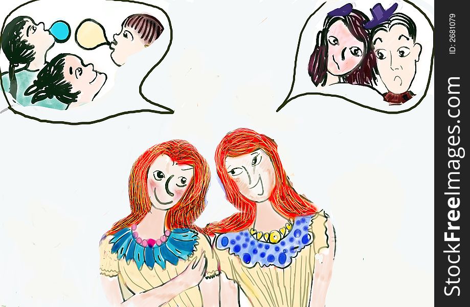 Illustration with girls talking and laughing. Illustration with girls talking and laughing