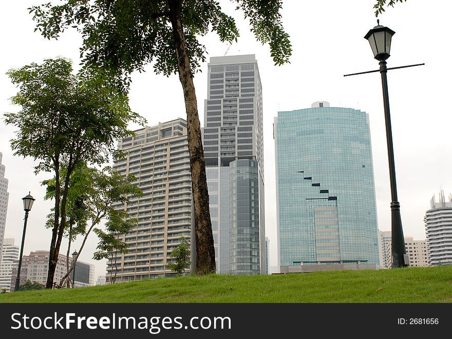 A building shot, taken from a park. A building shot, taken from a park