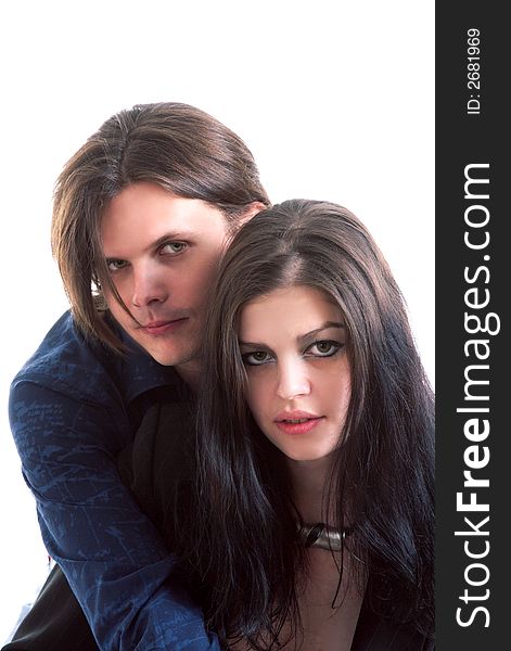 Portrait of the man and the woman. Studio shooting, the white background isolated. Portrait of the man and the woman. Studio shooting, the white background isolated