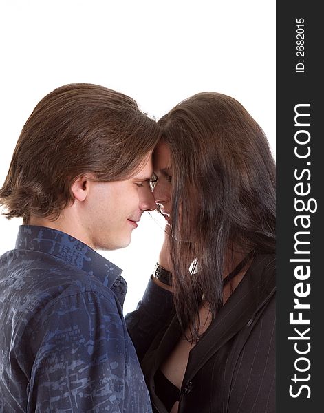 Portrait of the man and the woman. Studio shooting, the white background isolated. Portrait of the man and the woman. Studio shooting, the white background isolated