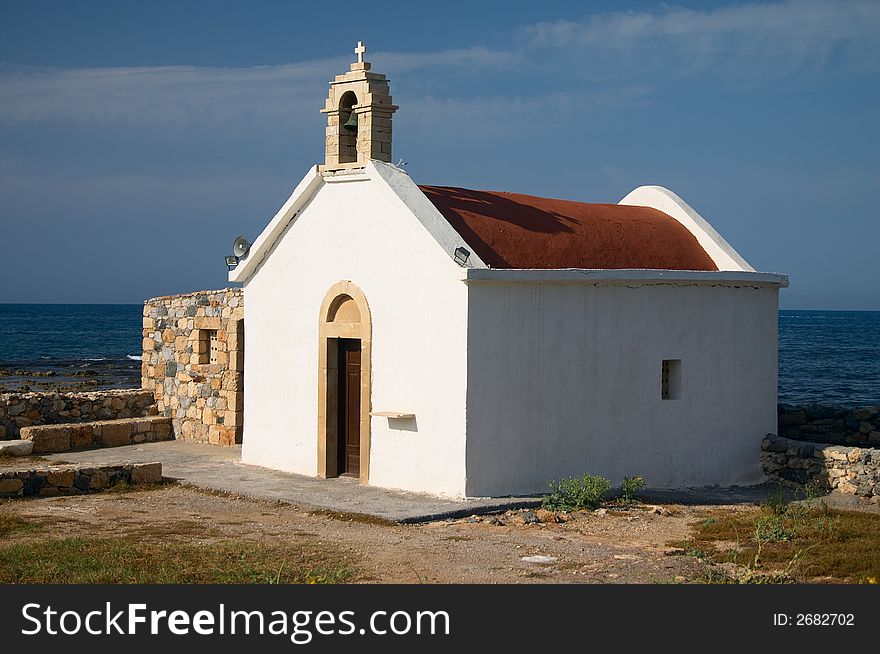 Old White Church On Sea Coast