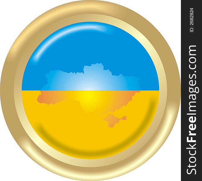 Round gold medal with map and flag from ukraine