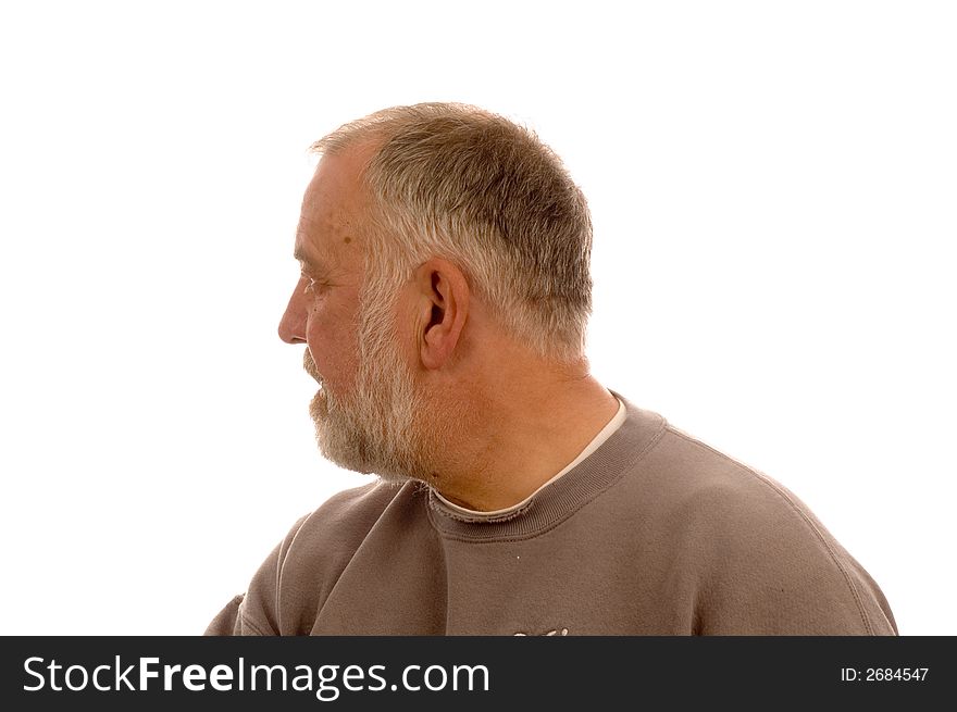 Older man in profile isolated on white. Older man in profile isolated on white