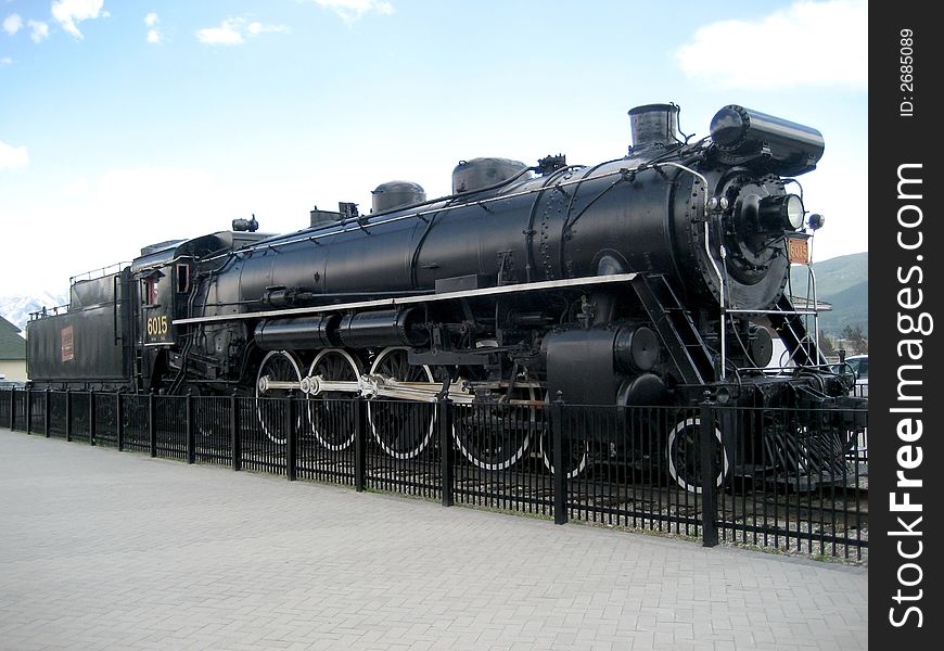 Steam locomotive 6015 mountain type class U-1-A built in 1923 exhibited in Jasper Canada. Steam locomotive 6015 mountain type class U-1-A built in 1923 exhibited in Jasper Canada