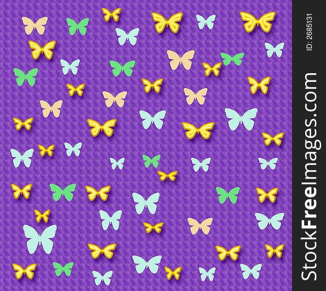 Colorful 3d butterflies scattered on purple background. Colorful 3d butterflies scattered on purple background