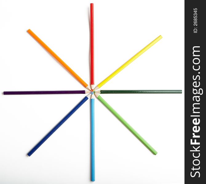 A Circle of Colored Pencils on White Background. A Circle of Colored Pencils on White Background