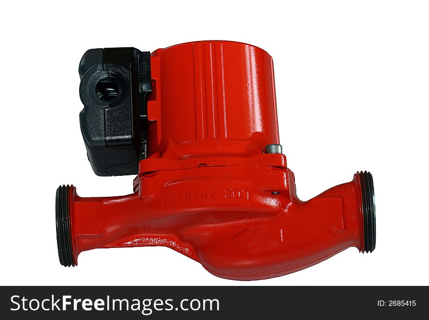 The circulating pump of red color on a white background. The circulating pump of red color on a white background