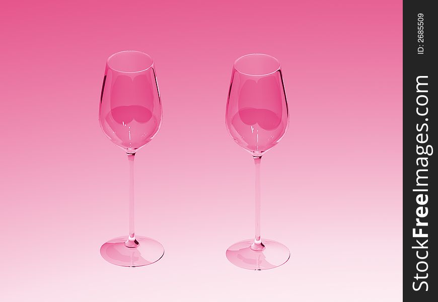 Two wine glasses in pink light. Very romantic illustration.