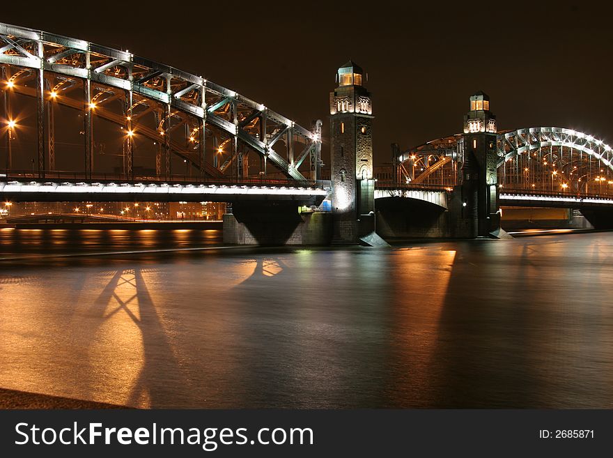 Bolsheohtinsky Bridge At Night