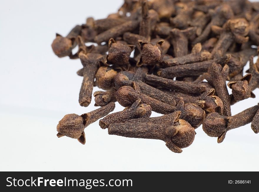 Cloves on white background close up/ macro