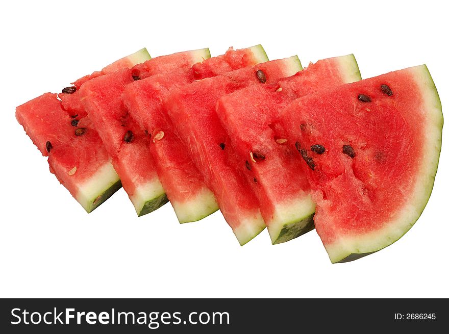 Fresh watermelon peaces isolated over white background. Fresh watermelon peaces isolated over white background