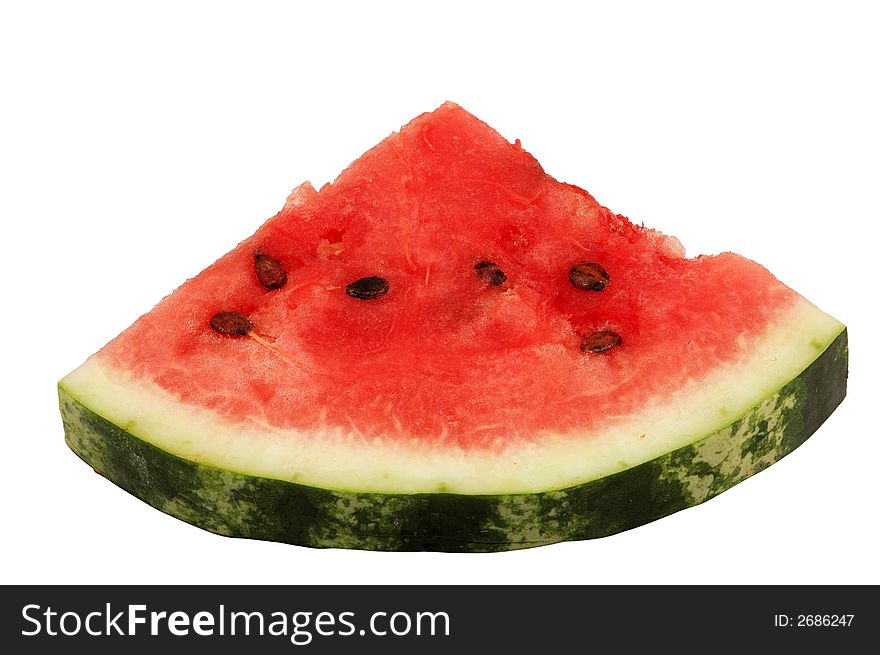 Fresh and juicy watermelon piece isolated over white background. Fresh and juicy watermelon piece isolated over white background