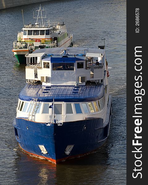 Boats on Moskva River close-up. Boats on Moskva River close-up