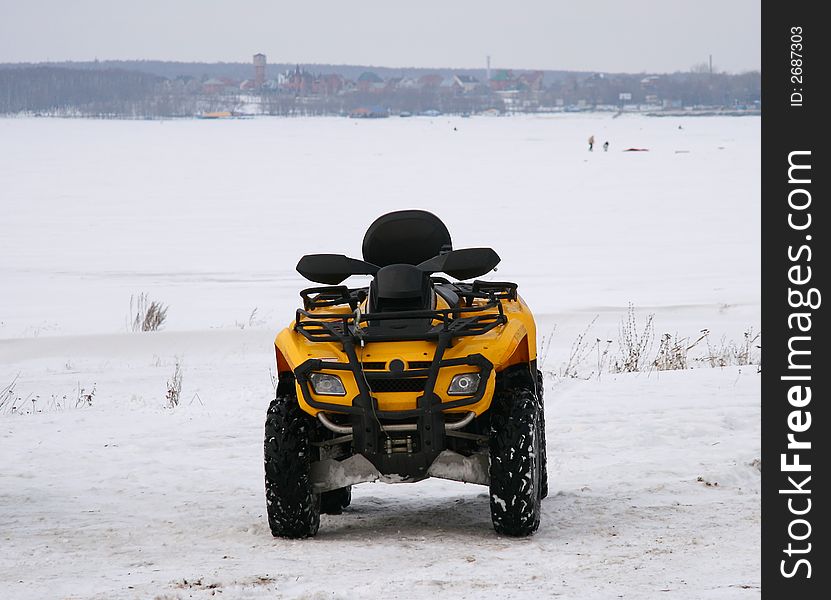 cross-country vehicle in the winter on a snow floor. cross-country vehicle in the winter on a snow floor.