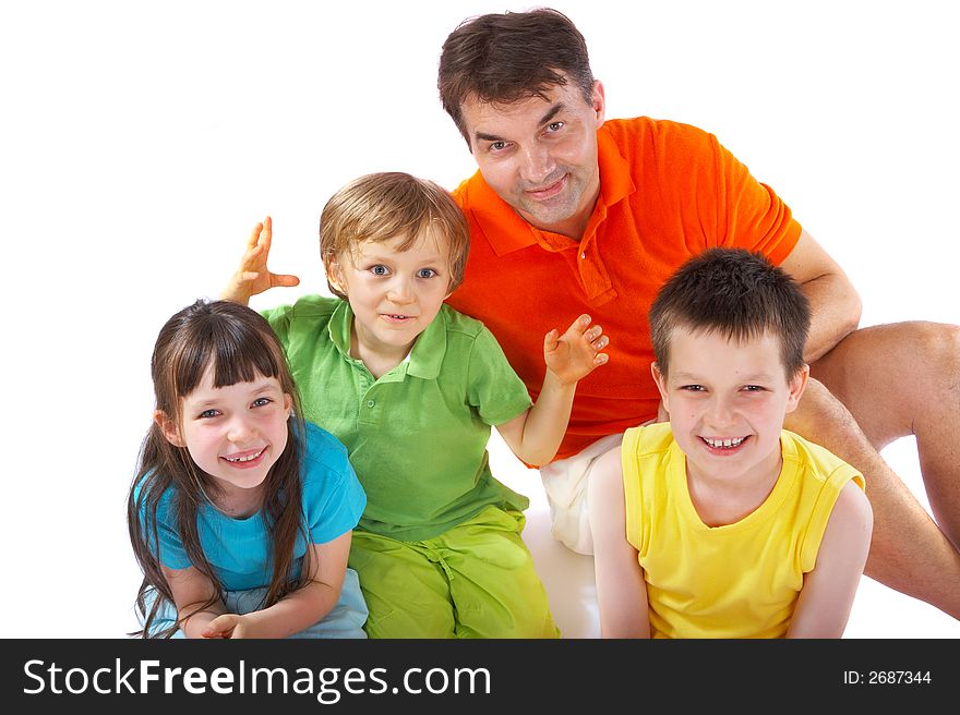 Happy portrait of uncle with his nephews and niece. Happy portrait of uncle with his nephews and niece