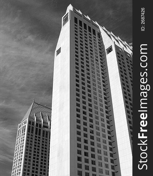 San Diego skyscrapers with a background of a sky. San Diego skyscrapers with a background of a sky.