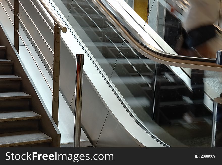 Ascending escalator in a public transport area