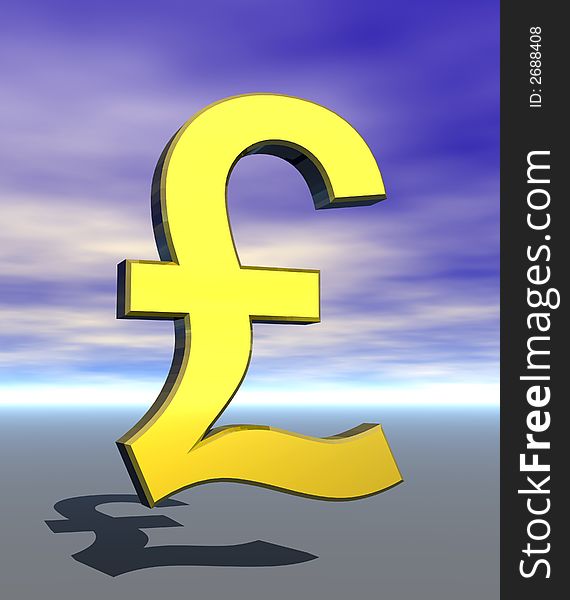 3-D gold yellow pound sign on grey background with blue sky. 3-D gold yellow pound sign on grey background with blue sky