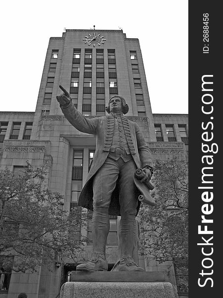 Statue of Captain Vancouver at Vancouver City Hall. Statue of Captain Vancouver at Vancouver City Hall