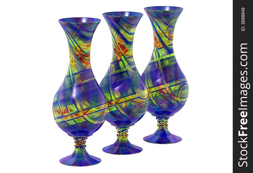 3 Glass Vases Isolated on White