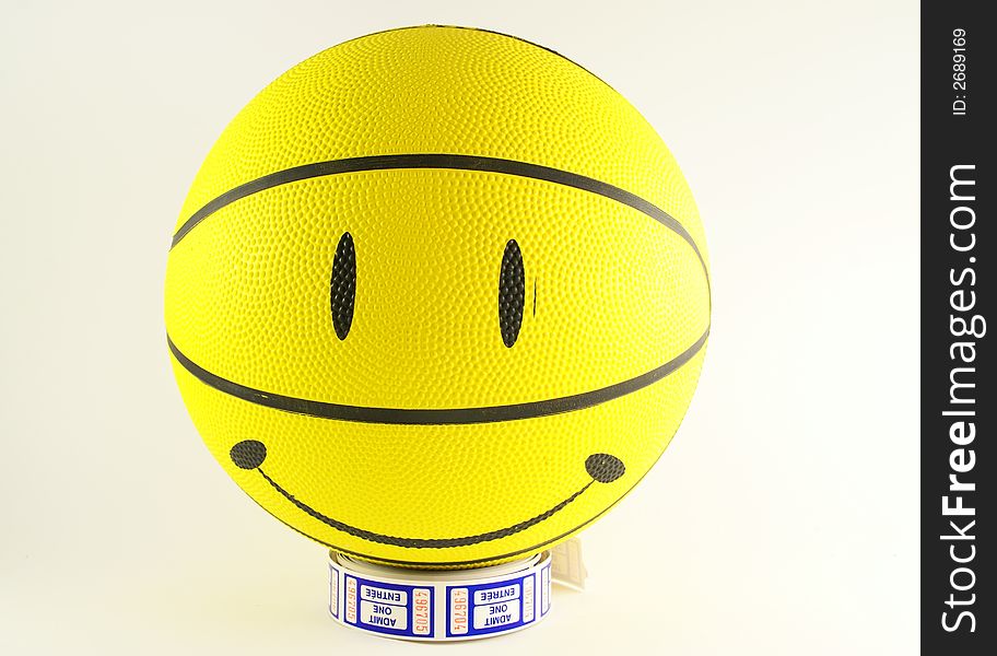 Photo of yellow ball with smily face. Photo of yellow ball with smily face