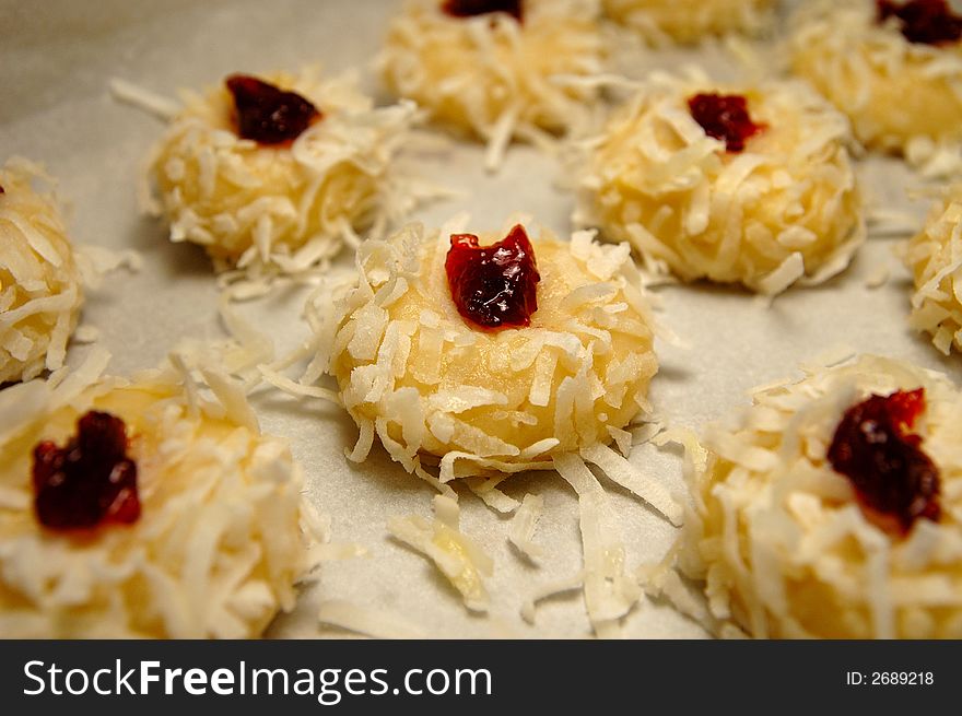 Food: thumb-jam biscuit, they were home-made