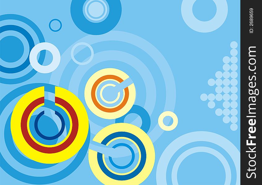 Abstract circle background in blue, red, orange and yellow colors. Abstract circle background in blue, red, orange and yellow colors.