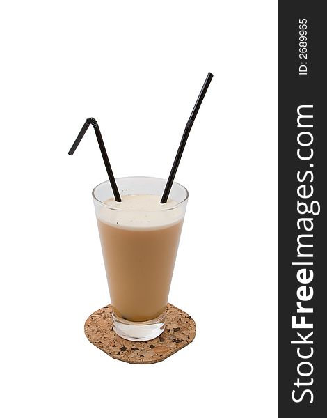 Coffee cocktail with vodka and two straw