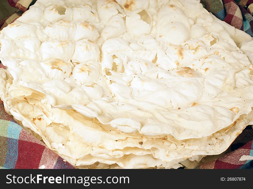 Top view of flat pita texture from lenten dough. Top view of flat pita texture from lenten dough.