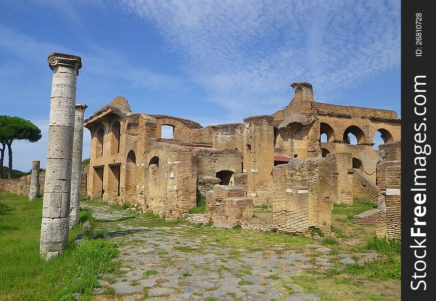Roman ruins in Rome on a sunny day