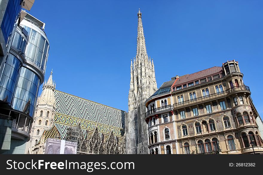 St.Stephan Cathedral (Stephansdom) and Haas-Haus in Vienna, Austria