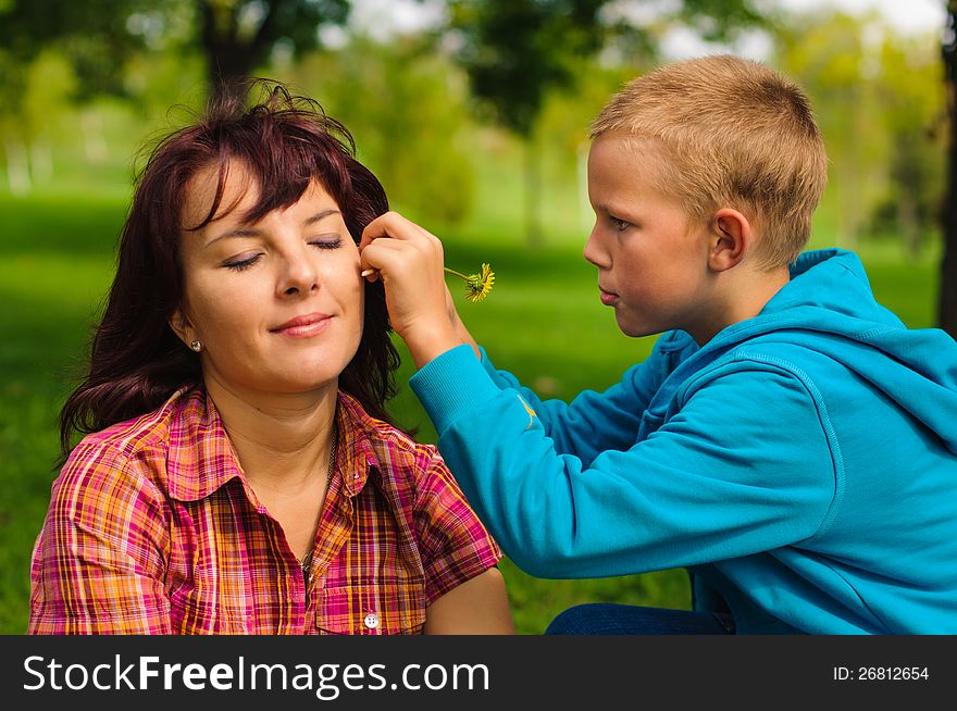 Mother And Son Outdoors