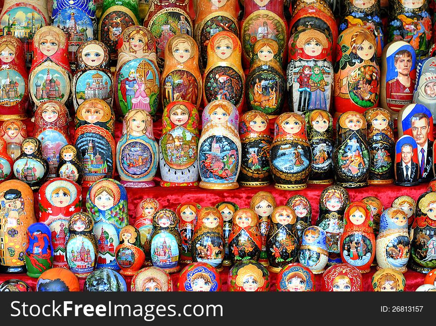 Matreshka dolls at Red Square Market. Moscow. Russia