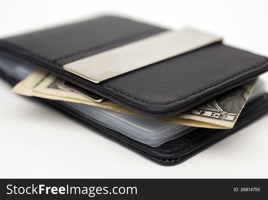 Close up of leather wallet with money. Close up of leather wallet with money