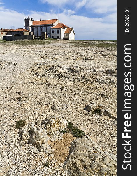 View of the religious sanctuary of Cape Espichel, Sesimbra, Portugal.