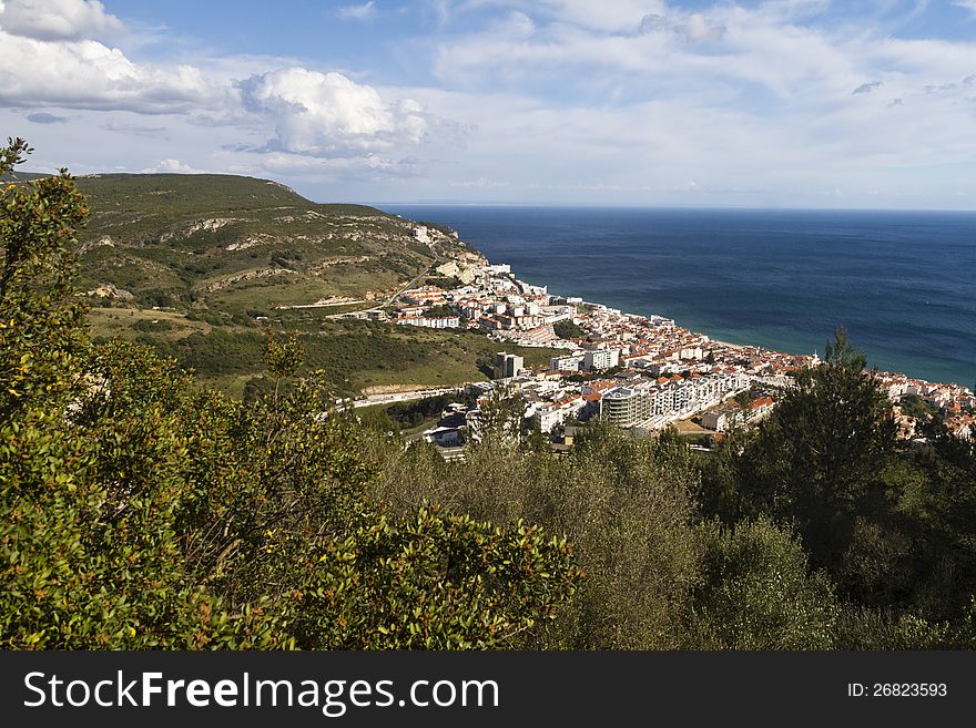 View of the beautiful coastal fishing town Sesimbra, Portugal. View of the beautiful coastal fishing town Sesimbra, Portugal.