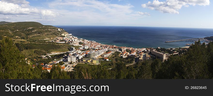 View of the beautiful coastal fishing town Sesimbra, Portugal. View of the beautiful coastal fishing town Sesimbra, Portugal.