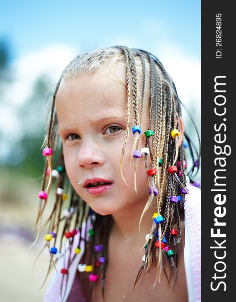 Portrait of a girl with colorful pigtails. Portrait of a girl with colorful pigtails