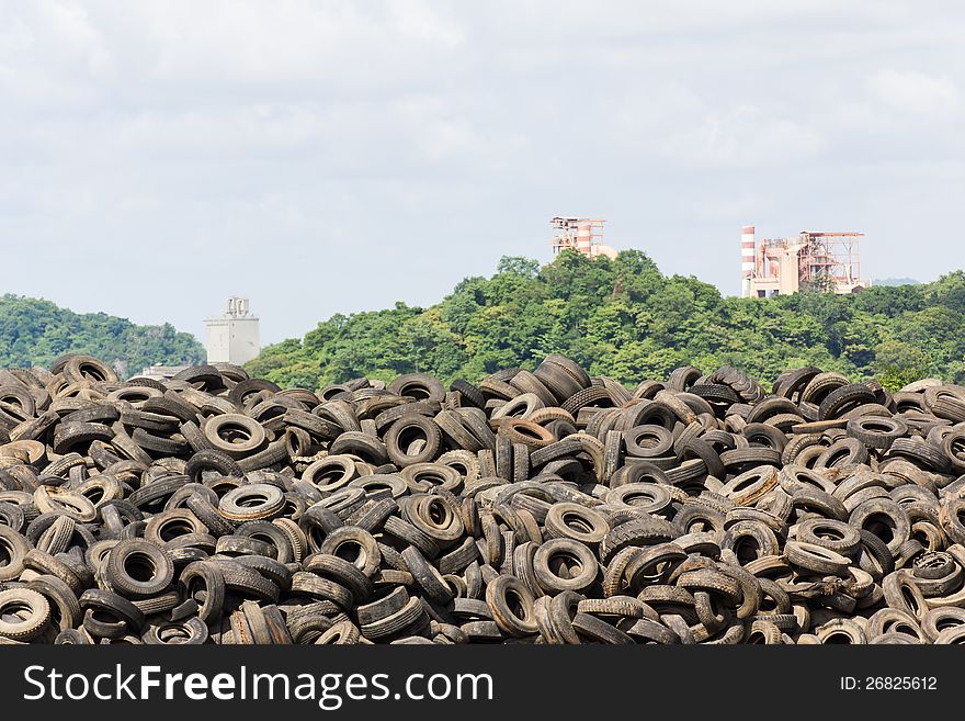 Heap of old Tires in recycling plant in Thailand. Heap of old Tires in recycling plant in Thailand