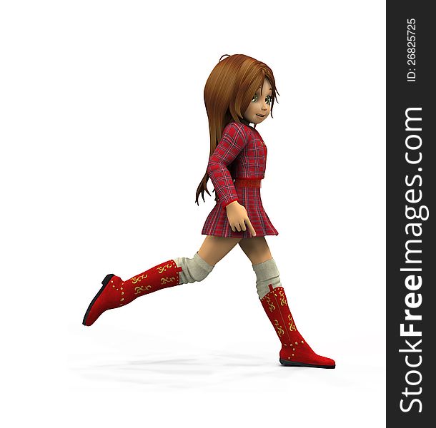 3d digitally rendered image of girl in red plaid school uniform. 3d digitally rendered image of girl in red plaid school uniform.