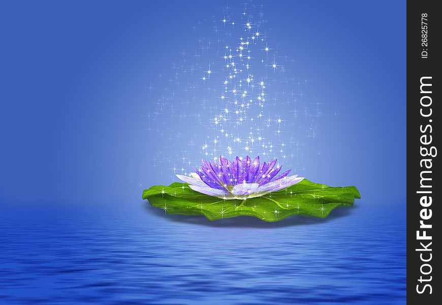 Colorful illustration of purple water lily with sparkles. Colorful illustration of purple water lily with sparkles.