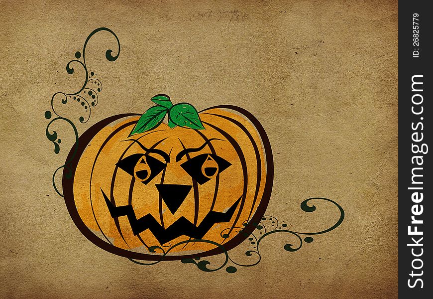 Abstract grunge illustration of cartoon pumpkin on paper background. Abstract grunge illustration of cartoon pumpkin on paper background.