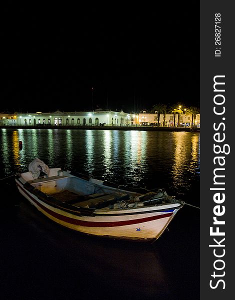 View of beautiful Tavira city in the night located in the Algarve, Portugal. View of beautiful Tavira city in the night located in the Algarve, Portugal.