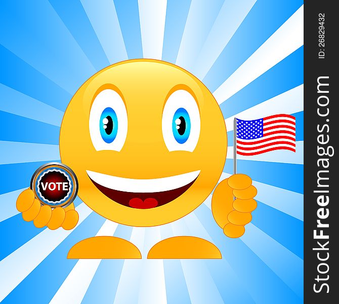 Vector illustration of a smile with the American flag and a badge a vote. Vector illustration of a smile with the American flag and a badge a vote