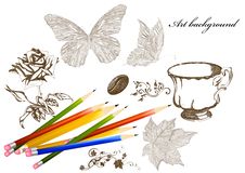 Art Background With Pencils And Hand Drawn Objects Royalty Free Stock Photo Art Background With Pencils And Hand Drawn Objects Royalty Free Stock Photo