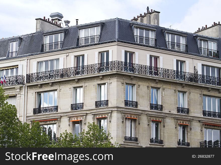 Close up section of the typical buildings of the streets of Paris, France. Close up section of the typical buildings of the streets of Paris, France.