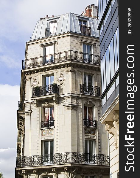 Close up section of the typical buildings of the streets of Paris, France. Close up section of the typical buildings of the streets of Paris, France.